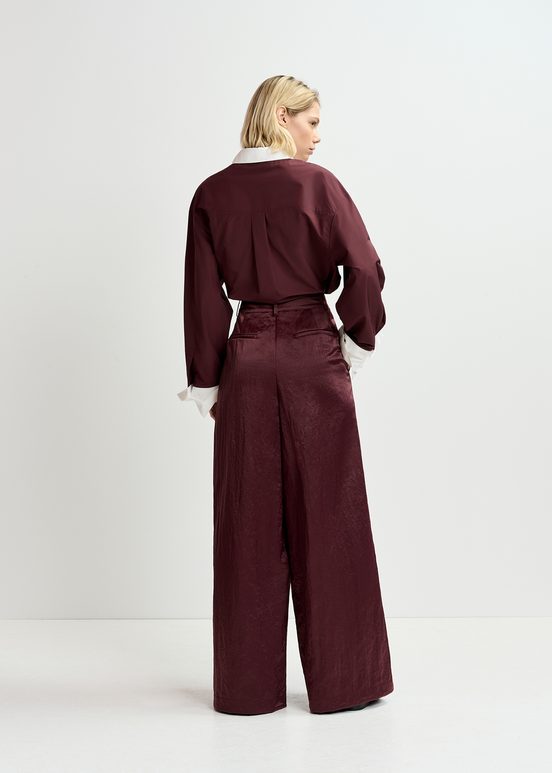 Pantalon large en satin marron