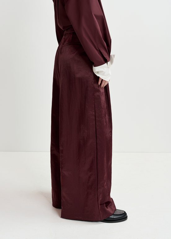 Maroon satin wide-leg pants