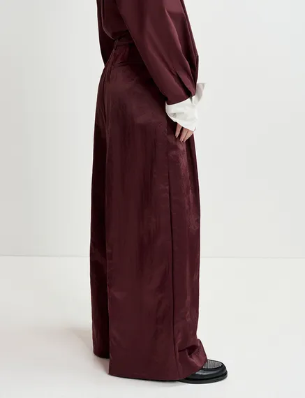 Maroon satin wide-leg pants