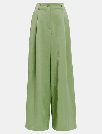 Pantalones anchos satinados, verde claro