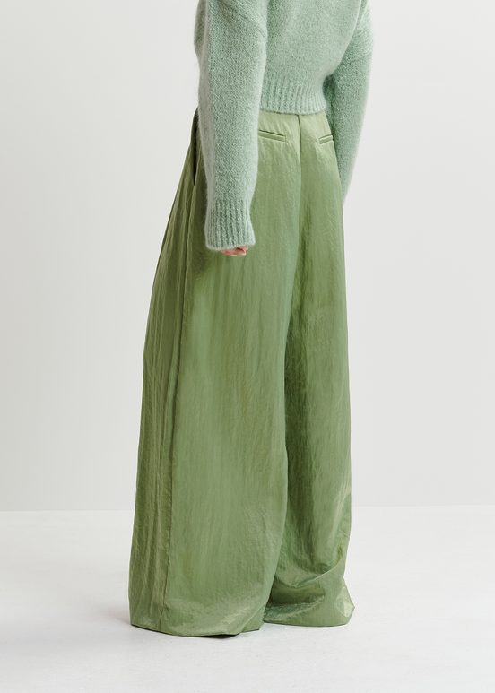 Light green satin wide-leg pants