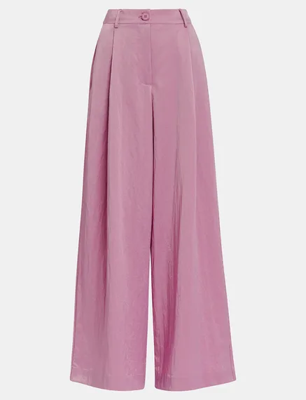 Pantalon large en satin mauve