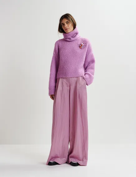 Mauve satin wide-leg pants