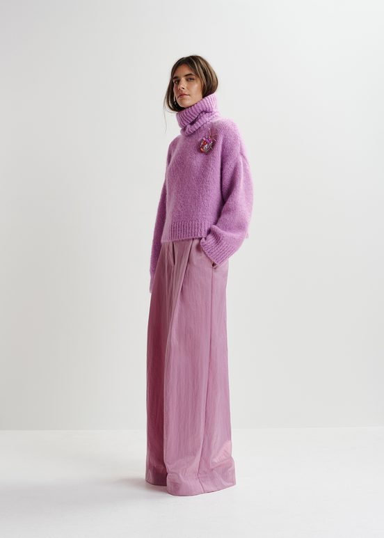 Mauve satin wide-leg pants