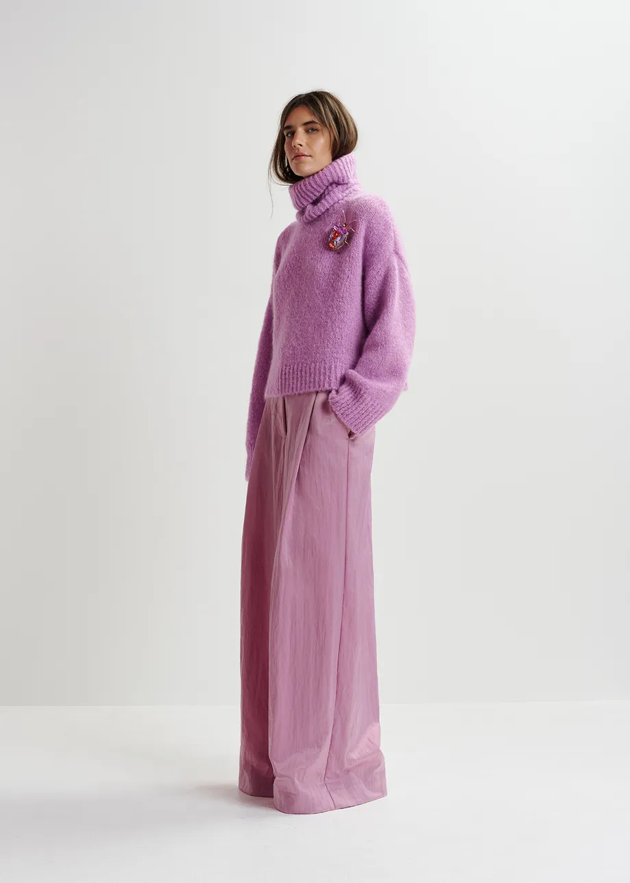 Mauve satin wide-leg pants