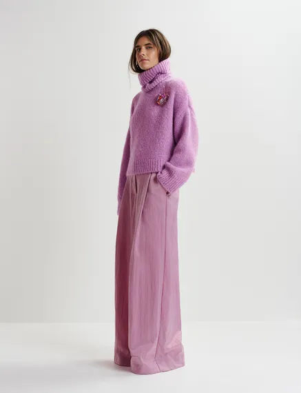 Mauve satin wide-leg pants