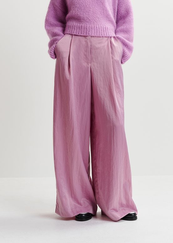 Pantalon large en satin mauve