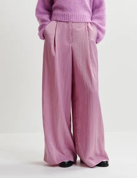 Mauve satin wide-leg pants