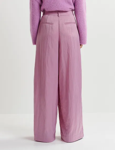 Pantalon large en satin mauve