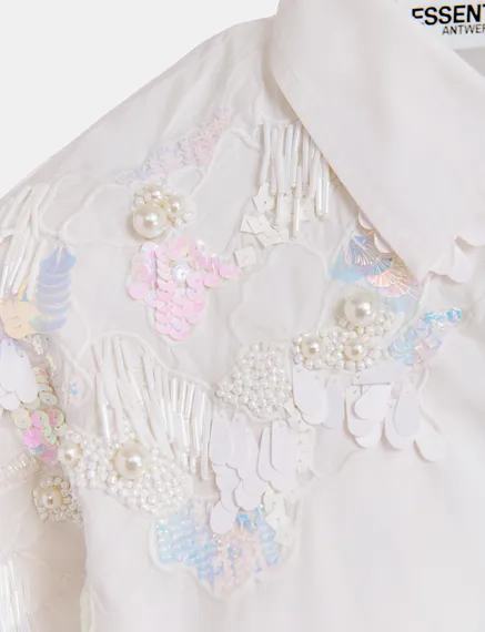 White cotton shirt with sequin and beaded embroideries