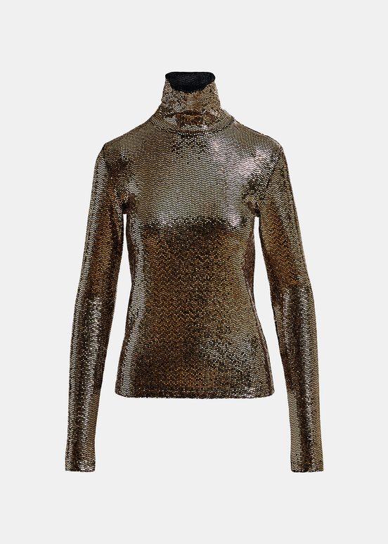 Gold-tone stretch-jersey turtleneck top