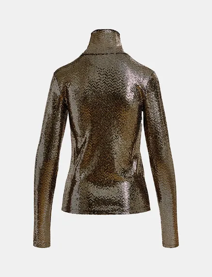 Gold-tone stretch-jersey turtleneck top