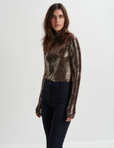 Gold-tone stretch-jersey turtleneck top