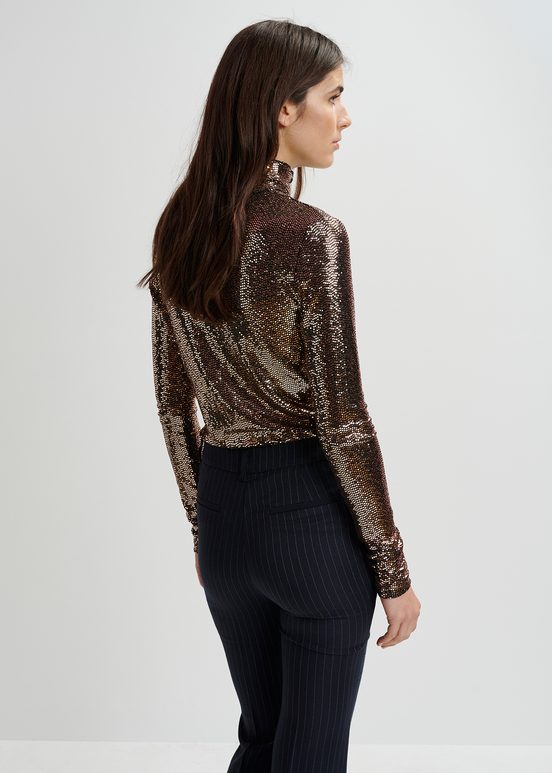 Gold-tone stretch-jersey turtleneck top