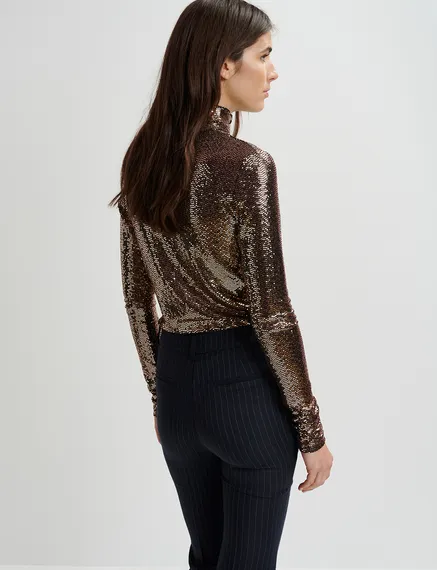 Gold-tone stretch-jersey turtleneck top