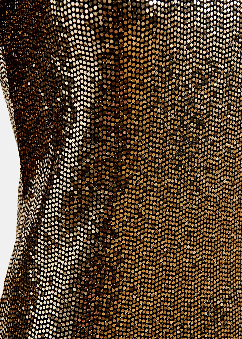 Gold-tone stretch-jersey turtleneck top