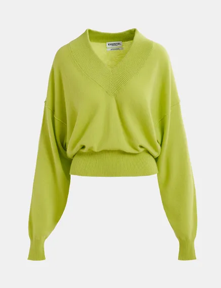 Lime green V-neck knit sweater