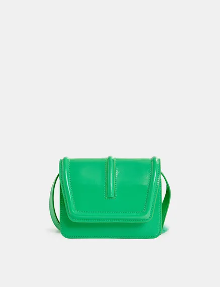 Green faux patent-leather shoulder bag