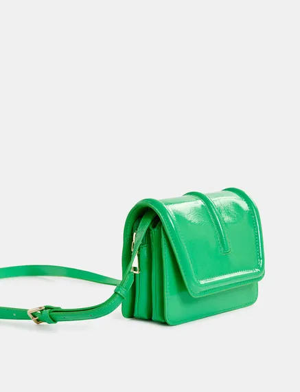 Green faux patent-leather shoulder bag