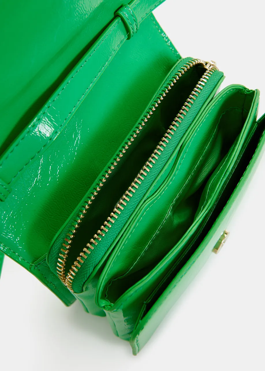 Green faux patent-leather shoulder bag