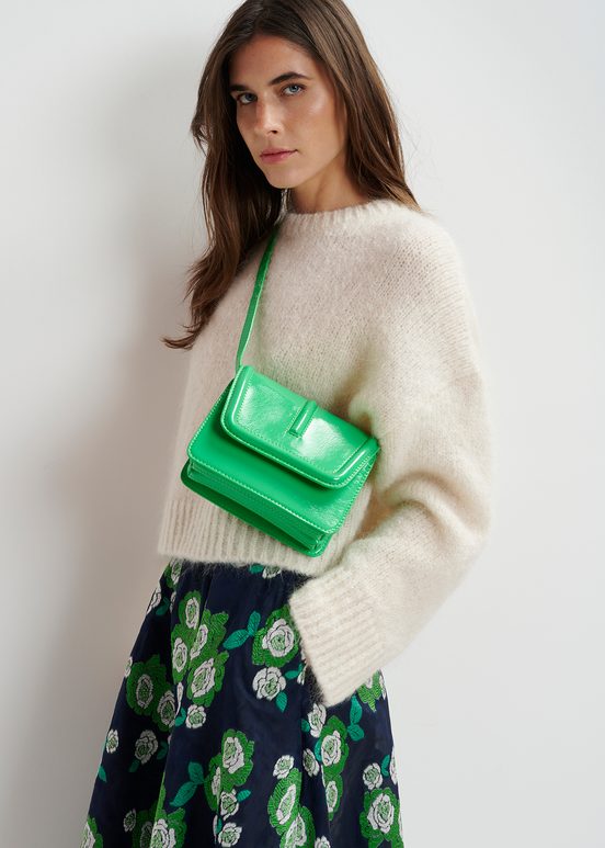 Green faux patent-leather shoulder bag