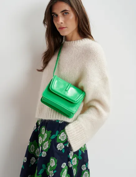 Green faux patent-leather shoulder bag