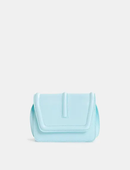 Sac à bandoulière en faux cuir verni bleu clair