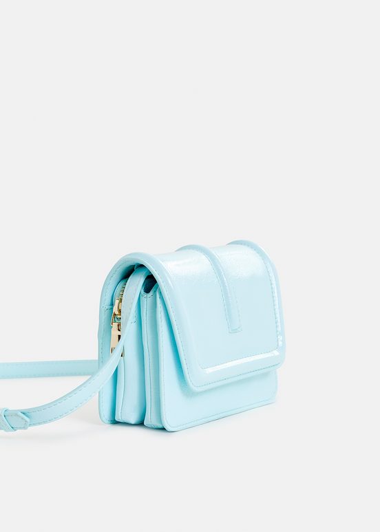 Sac à bandoulière en faux cuir verni bleu clair