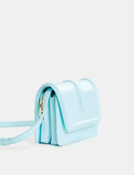 Sac à bandoulière en faux cuir verni bleu clair