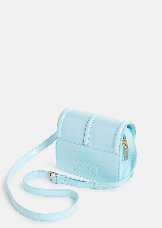 Sac à bandoulière en faux cuir verni bleu clair