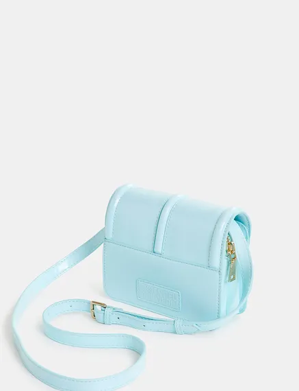 Sac à bandoulière en faux cuir verni bleu clair