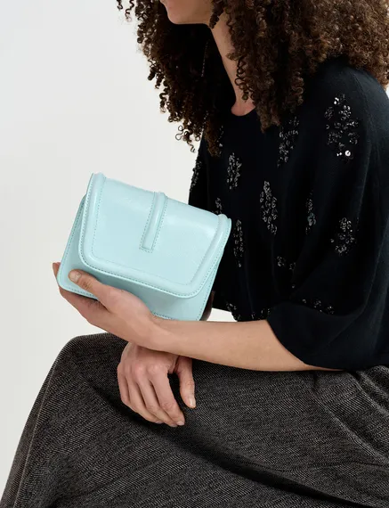 Light blue faux patent-leather shoulder bag