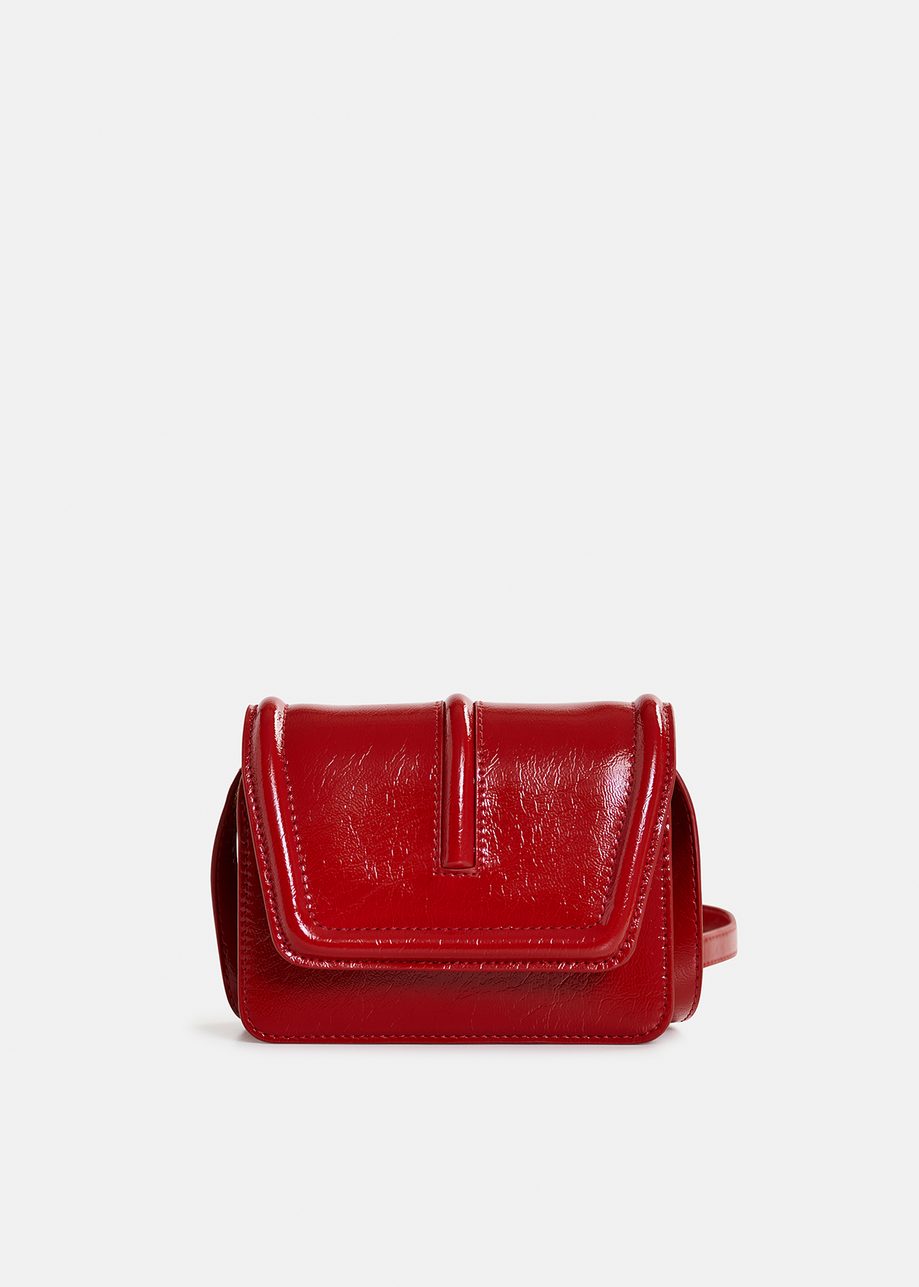 Dark red faux patent-leather shoulder bag