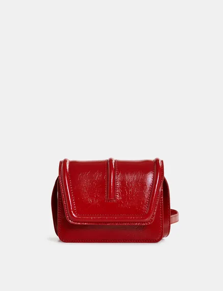 Dark red faux patent-leather shoulder bag