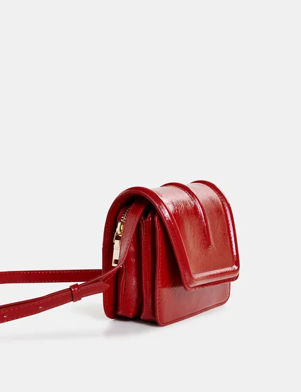 Dark red faux patent-leather shoulder bag