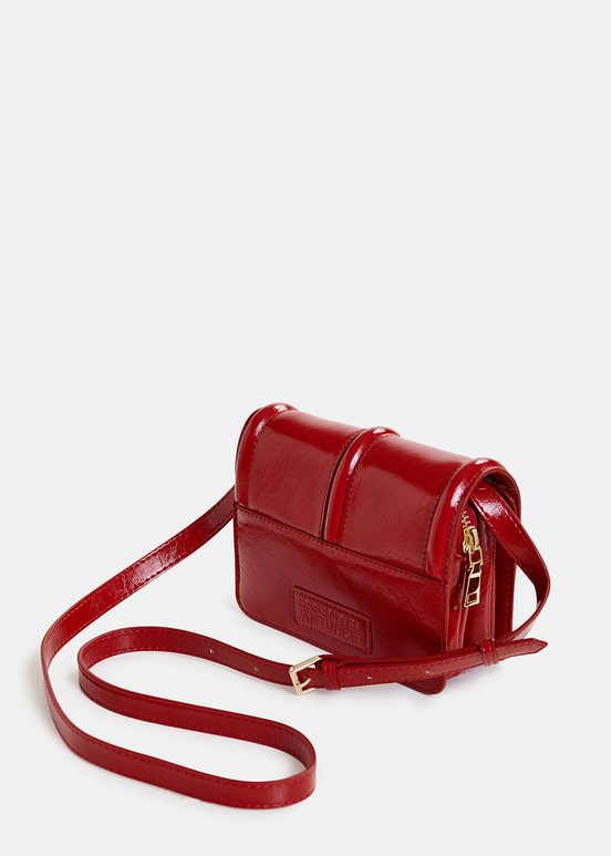 Dark red faux patent-leather shoulder bag