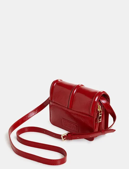 Dark red faux patent-leather shoulder bag