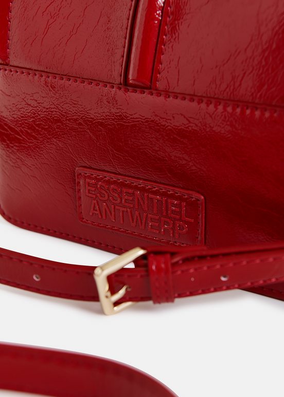 Dark red faux patent-leather shoulder bag