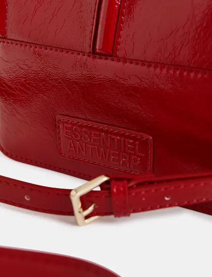 Dark red faux patent-leather shoulder bag