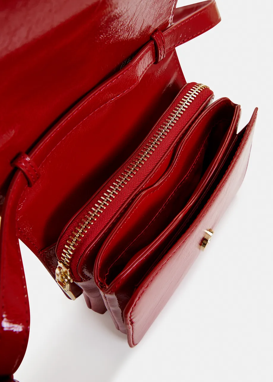 Dark red faux patent-leather shoulder bag