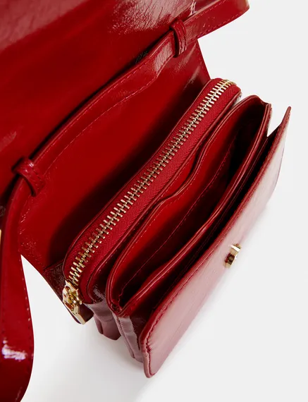 Dark red faux patent-leather shoulder bag