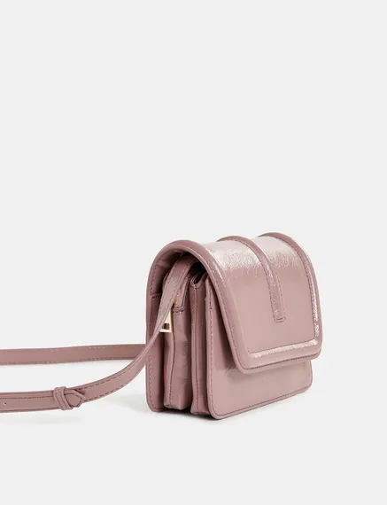 Sac à bandoulière en faux cuir verni vieux rose