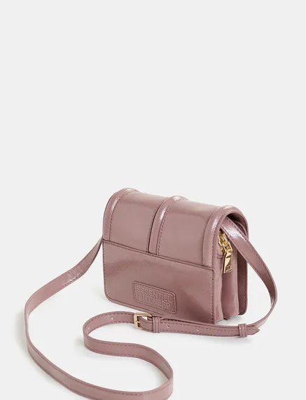 Sac à bandoulière en faux cuir verni vieux rose