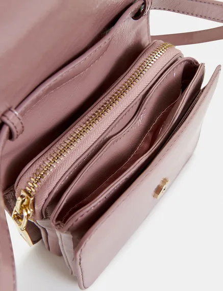 Sac à bandoulière en faux cuir verni vieux rose