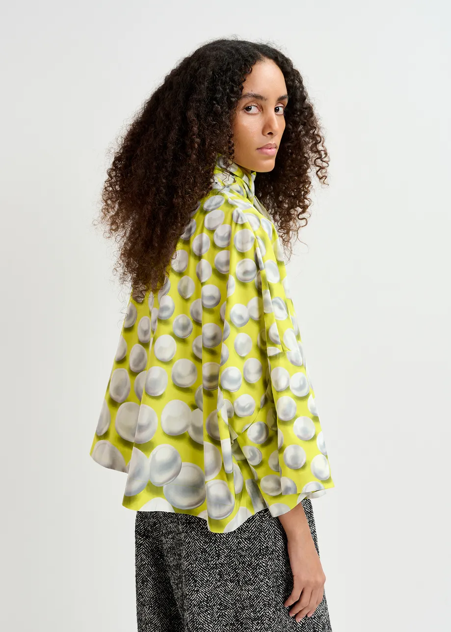 Yellow graphic-print top with pussy bow