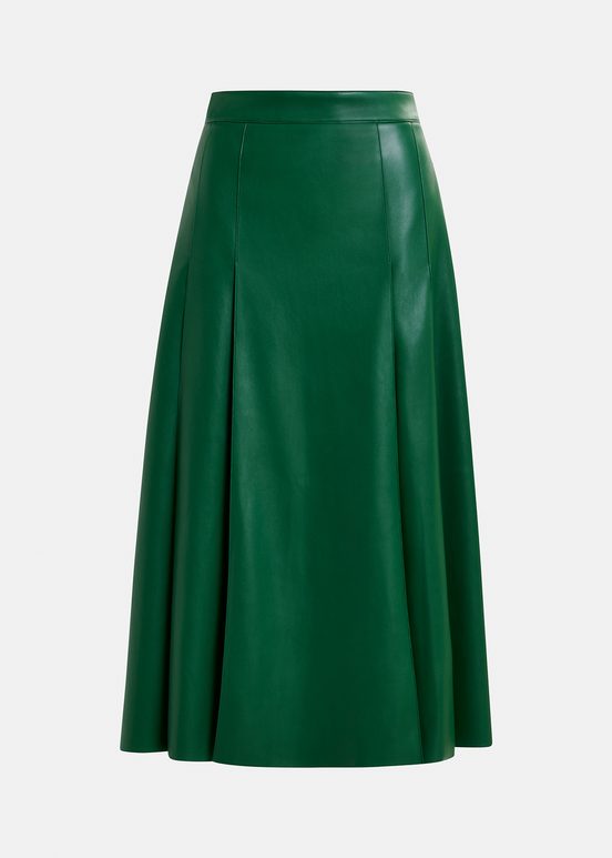 Jupe midi en faux cuir vert foncé