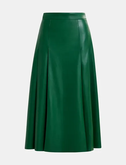 Jupe midi en faux cuir vert foncé