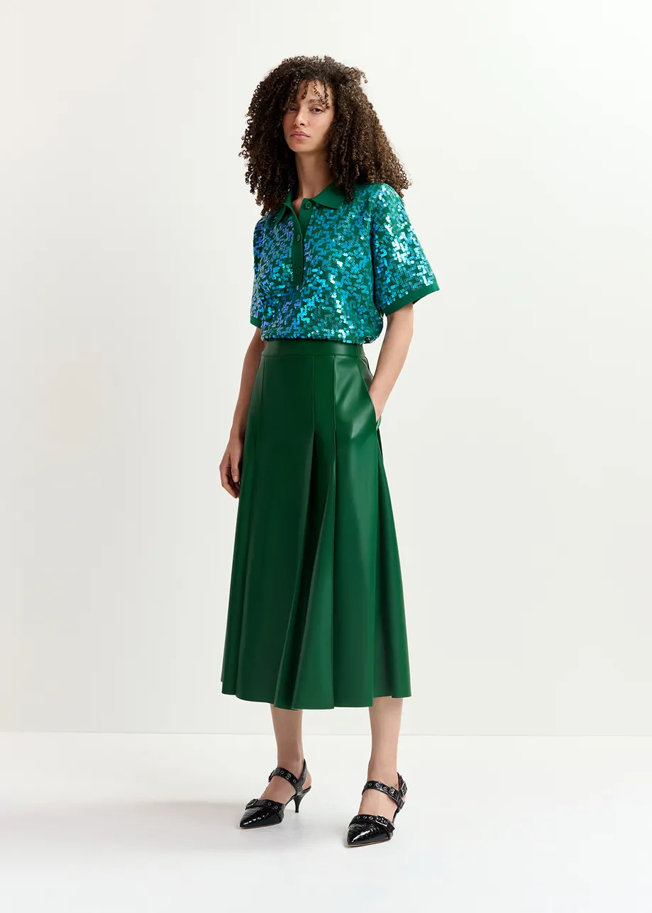 Dark green faux leather midi skirt