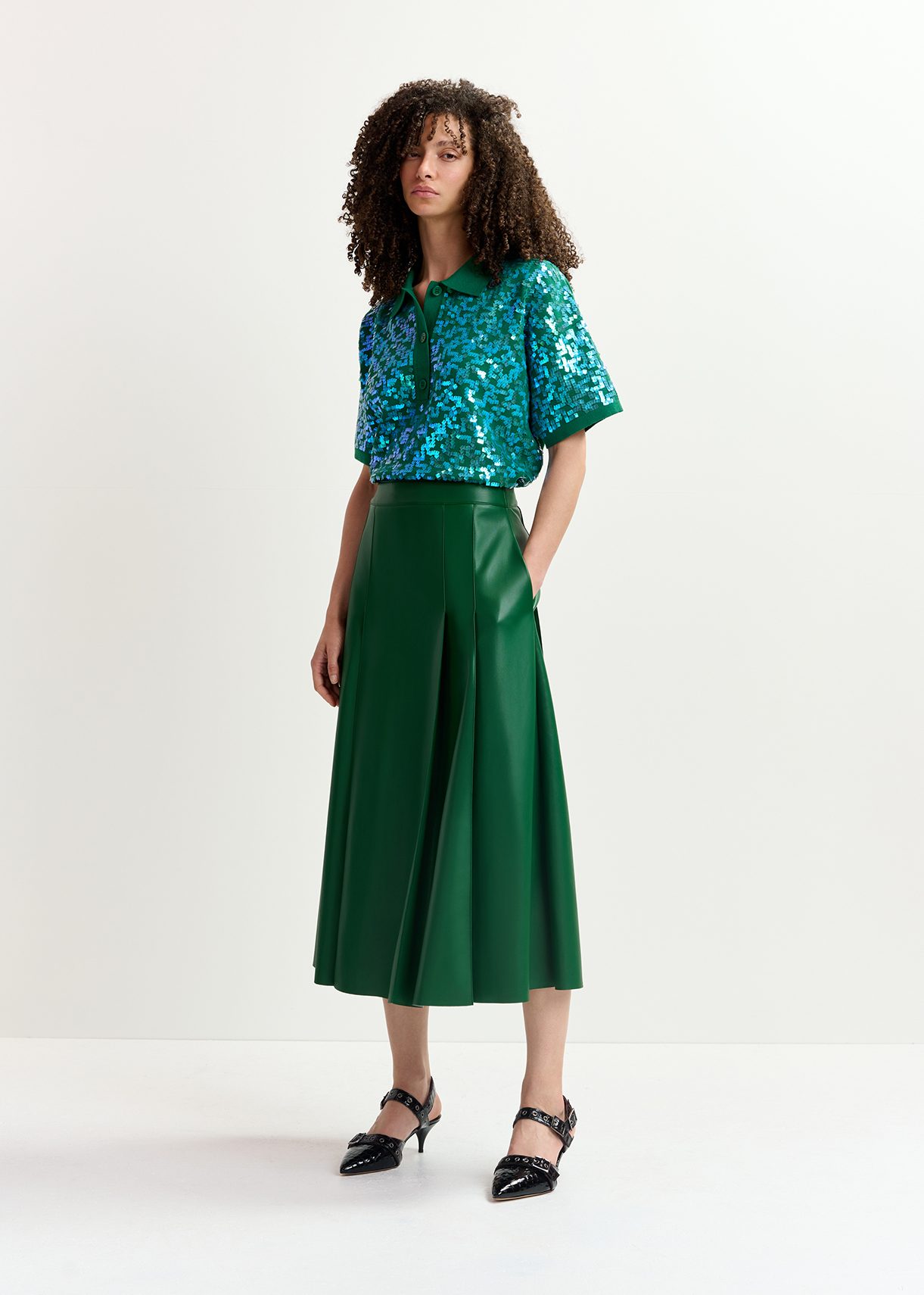 Dark green leather midi skirt hotsell