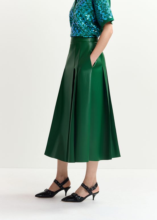 Jupe midi en faux cuir vert foncé